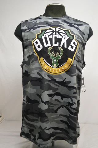 New NBA U Men's Milwaukee Bucks Tank Gray Camo Size MED Cover