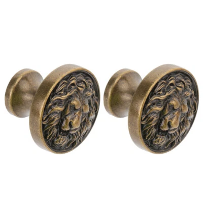2 Pcs Antique Brass Lion Cabinet Hardware Head Drawer Knob Door Handle Knobs - Image 1 of 4