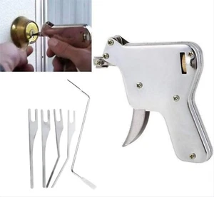 Lock Pick Gun with 5 Tips, Stainless Steel Lock Picking Kit, Locksmith Lock Pick - Picture 1 of 6