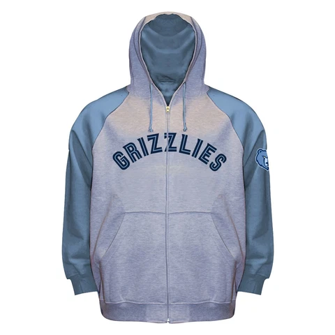 NBA Memphis Grizzlies Long Sleeve Zip Raglan Fleece Jacket, Gray Heather/Blue Cover