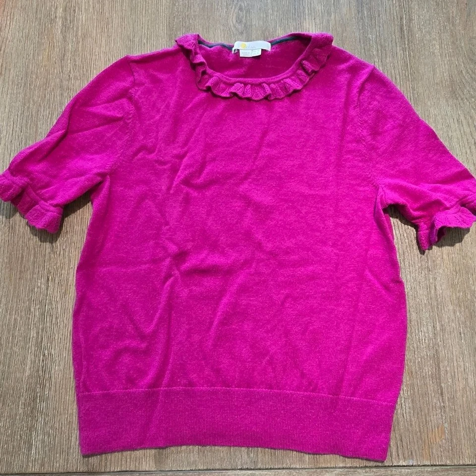 Boden Merino Lana Volantes Suave Tejido Camiseta Suéter Magenta talla 6 Negocios Foto 1 de 4