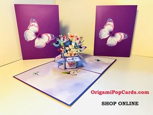 Origami Pop Cards Gorgeous Magic Flying Butterfly Gift Box Handmade with Love - Picture 1 of 11