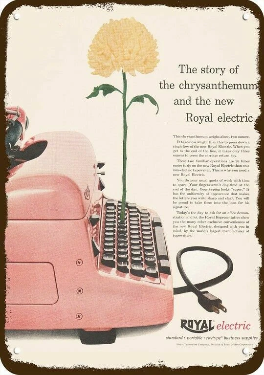 1955 ROYAL Pink Typewriter Vintage-Look-Edge ***DECORATIVE REPLICA METAL SIGN*** - Image 1 of 1