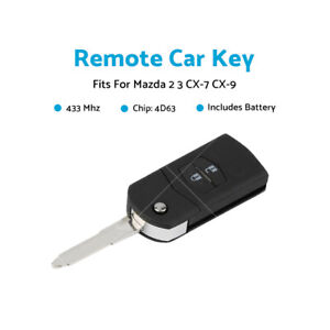 Fits For Mazda 2 3 CX-7 CX-9 Remote Car Key 4D63 Chip 433 MHz SKE126-01 2 Button