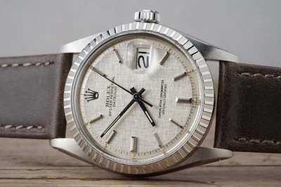 Mostrador de linho vintage Rolex Datejust 1603 com manutenção 36mm cal1570 c1973 com papel #1512 - Imagem 1 de 4