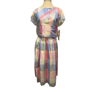 Vintage Continuations 50s School Teacher Plaid Pastel Color Skirt and Top Set S - Picture 1 of 11