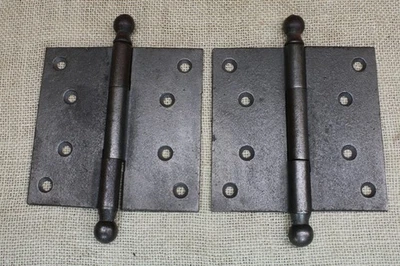2 Door Hinges 4 X 4” Cannon Ball Top Smooth Victorian Cast Iron New Old Stock - Image 1 of 4