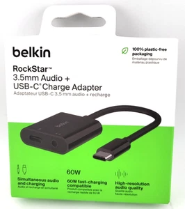 Oryginalny adapter audio i ładowania Belkiin RockStar USB-C 3,5 mm, czarny - NPA004BTBK - Zdjęcie 1 z 1