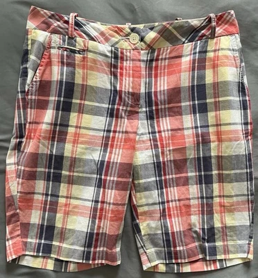 Talbots Petites Plaid Bermuda Shorts White/Red/Blue Womens 4P EXC Cotton - Image 1 of 4