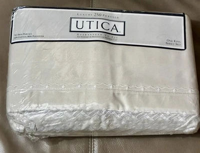 Vintage Utica Elegant Elfenbein König Laken Set 250 Fäden Perkal 60 Baumwolle 40 Polyester - Bild 1 von 4