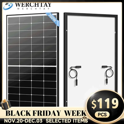 300W Watt Monocrystalline Solar Panel 12V Charging RV Camping Home Off-Grid Boat - Image 1 of 4