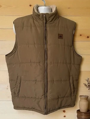 Field & Stream Mens XL Heavyweight Insulated Tan Puffer Vest Full Zipper Sherpa - Image 1 of 4