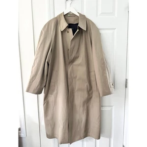 Brooks Brothers Tan Khaki Long Trench Overcoat Plaid Lining Wool Zip Interior - Picture 1 of 12