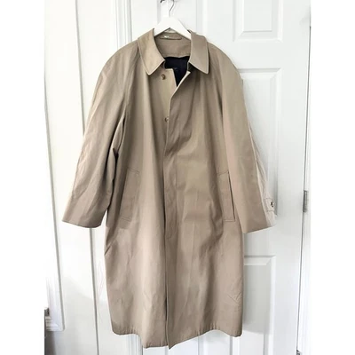 Brooks Brothers Tan Khaki Long Trench Overcoat Plaid Lining Wool Zip Interior - Image 1 of 4