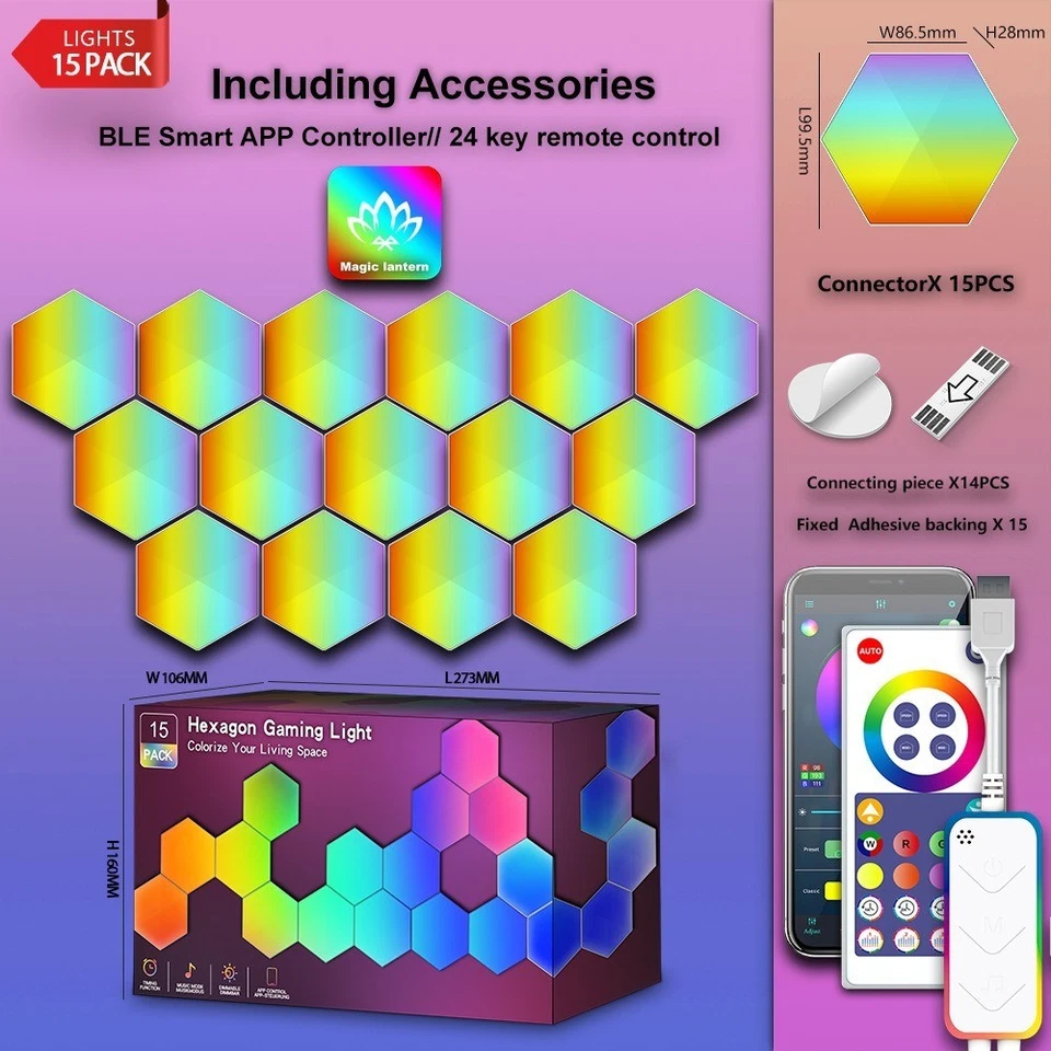 Lámpara de Pared Quantum Light Control por Voz Doodle Gaming Atmosphere Foto 1 de 4