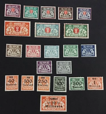 Danzig  1923 VF-XF MH Sc#117-121,Sc#127-135,Sc#137-142,Sc#143,Sc#144-155, (W7) - Image 1 of 4