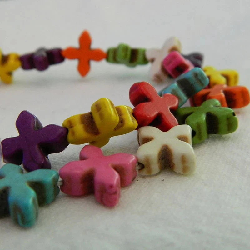 Cuentas Cruz Griega Howlite - Multicolor - 14x14x5mm #A485 Foto 1 de 4
