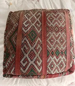Moroccan Kilim Pillow, Outdoor Morocco Pouf, Floor Pouf, Vintage Moroccan Ottoma - Picture 1 of 7