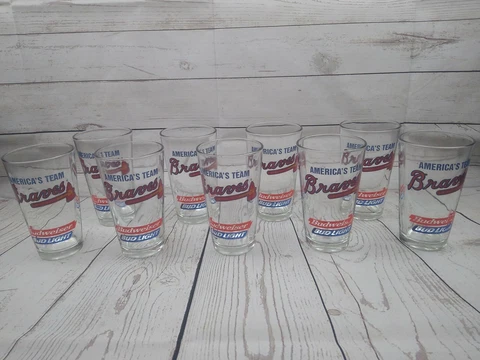 America's team Budweiser Bud Light ATLANTA BRAVES (9) 16 Oz Beer Glasses Cover