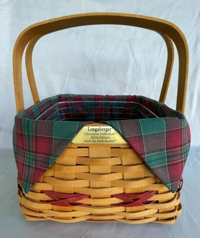 2000 Longaberger Basket with Liner & Fabric Christmas Collection Deck the Halls Cover