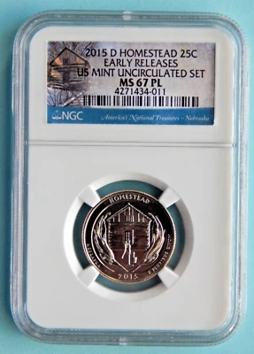 2015-D 25C Homestead NP NGC MS67 PL Early Releases - Type 1 - Clad - 4271434 - Image 1 of 2