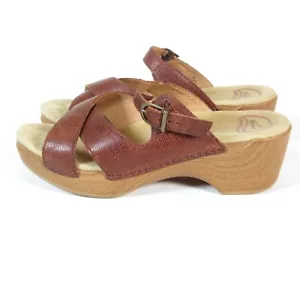 Dansko Sela Brown Leather Heeled Slide Sandals Clogs Buckle Women’s 40 US 9.5 - Picture 1 of 16