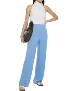 Theory Wide Leg Pull-On Slack Pant In Silk Georgette Light Marine Sz S  $395 - Picture 1 of 12