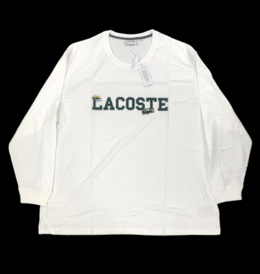 NEW Lacoste Big & Tall Graphic Croc Crew Long Sleeve Mens T Shirt White Green  - Image 1 of 4