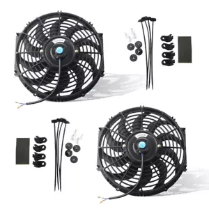 Schwarz Universal Elektro Heizkörper Slim Lüfter Push/Pull 12V + Montageset (12 Zoll - Bild 1 von 7