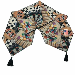 Games People Play Pool Poker Roulette Chess Game Room 72" Tapestry Table Runner  - Picture 1 of 2