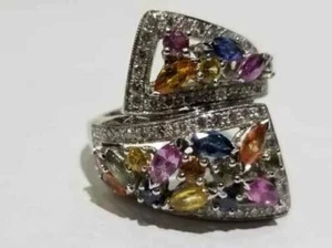 Ladies 18 kt white gold multi gem stone ring - Picture 1 of 2