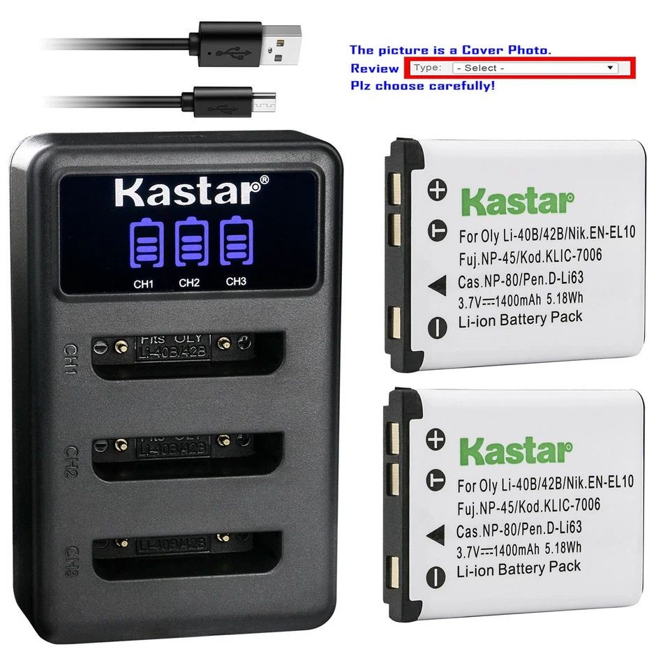 Kastar NP-80 for Casio Exilim EX-G1 EX-H5 EX-H50 EX-H60 EX-N1 EX-N5 EX-N10 N20 - Image 1 of 4
