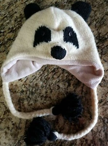 Girl Kid's Wool Panda Hat Warm Fleece Lined Cream & Black NWOT - Picture 1 of 4