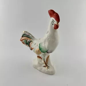 Porzellahahn Made in England bunt gold vergoldet 5,5"" hoch Bauernhoftier weiß - Bild 1 von 13