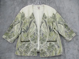 Chicos jacket Womens 4 US 22 Paisley Fringe Beaded Pockets Career Lined Bohemian - Picture 1 of 9