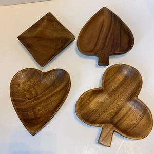 Vintage Playing Card Suit Nut Candy Dishes Hand Carved Wood Made in Philippines - Picture 1 of 9