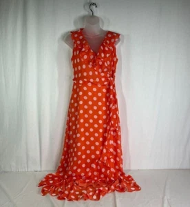London Times Women's Side Tie Ruffle Faux Wrap Orange Dress - Size US 8 - Picture 1 of 3