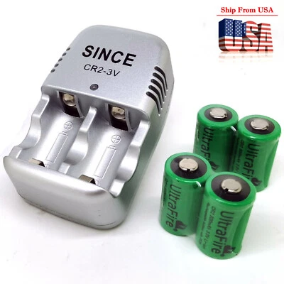 4PC 800mAh 3V CR2 CR17355 CR15270 DLCR2 Lithium-ion Rechargeable Battery+Charger - Image 1 of 4