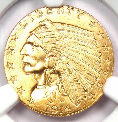 1914-D Indian Gold Quarter Eagle $2.50 Coin - NGC Uncirculated Details (UNC MS) Cover