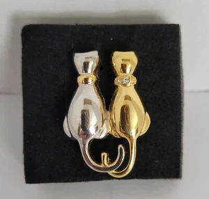 Spilla vintage per gatti tono oro e argento firmata AK colletto strass gattino - Foto 1 di 5