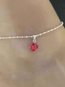 Princess Cut Red Ruby Women's Charm Classic Anklets In 935 Argentium Silver - Picture 1 of 4