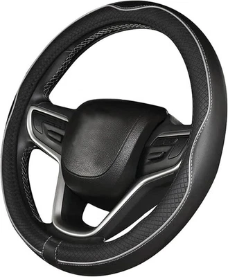 Faux Leather Car Steering Wheel Cover for Suzuki Swift S-Cross Ignis Vitara Black Grey - Image 1 of 4