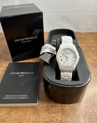 NUEVO Reloj Pulsera Emporio Armani Cerámica AR1405 En Caja Con Etiquetas - Blanco Foto 1 de 4