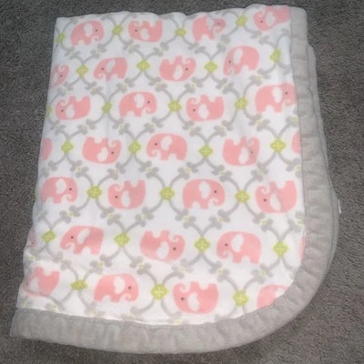 Blankets And Beyond Elephants Baby Blanket Pink Gray Fleece Plush Crib - Image 1 of 4