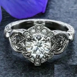 Antiker Ring Rundschliff Art Deco Vintage Lab Created Diamant in 14K Weißgold FN - Bild 1 von 13