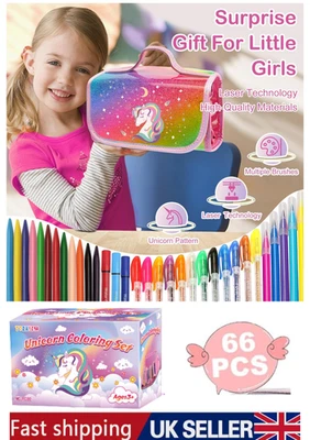 Kids Art Carry Case Colouring Pencils Markers 66 PCs Drawing Set,GIRLS XMAS GIFT - Image 1 of 4