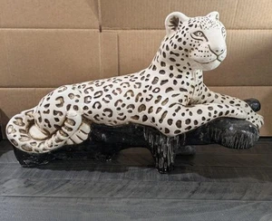 Vintage MCM Keramik Schneeleopard Jaguar Panther Raubkatze Skulptur Baumstamm Mexiko 25 Zoll - Bild 1 von 15