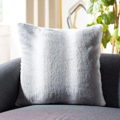 Mercia 20-inch Grey and White Stripe Faux Fur Decorative Throw Pillow - Image 1 of 4