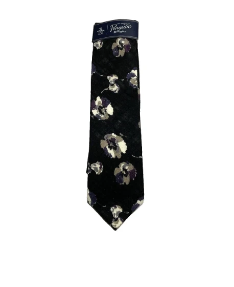 Corbata para hombre The Original Penguin de algodón con patrón floral negra OS Foto 1 de 1