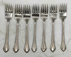 Oneida BANCROFT Stainless Steel SALAD FORKS 6 3/4" USA Made Set of 7 Glossy EUC - Picture 1 of 10
